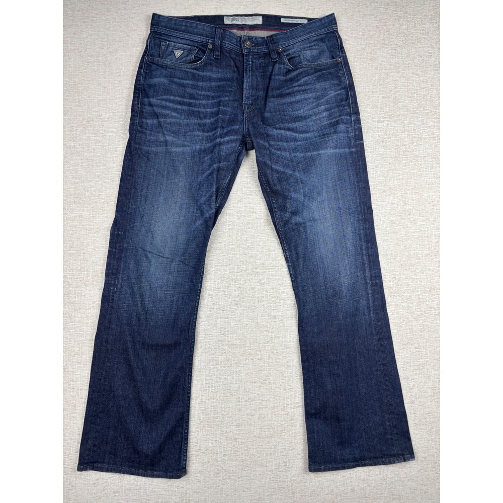 Guess Falcon Mens 34x30 Regular Boot Cut Dark Wash Blue Jeans